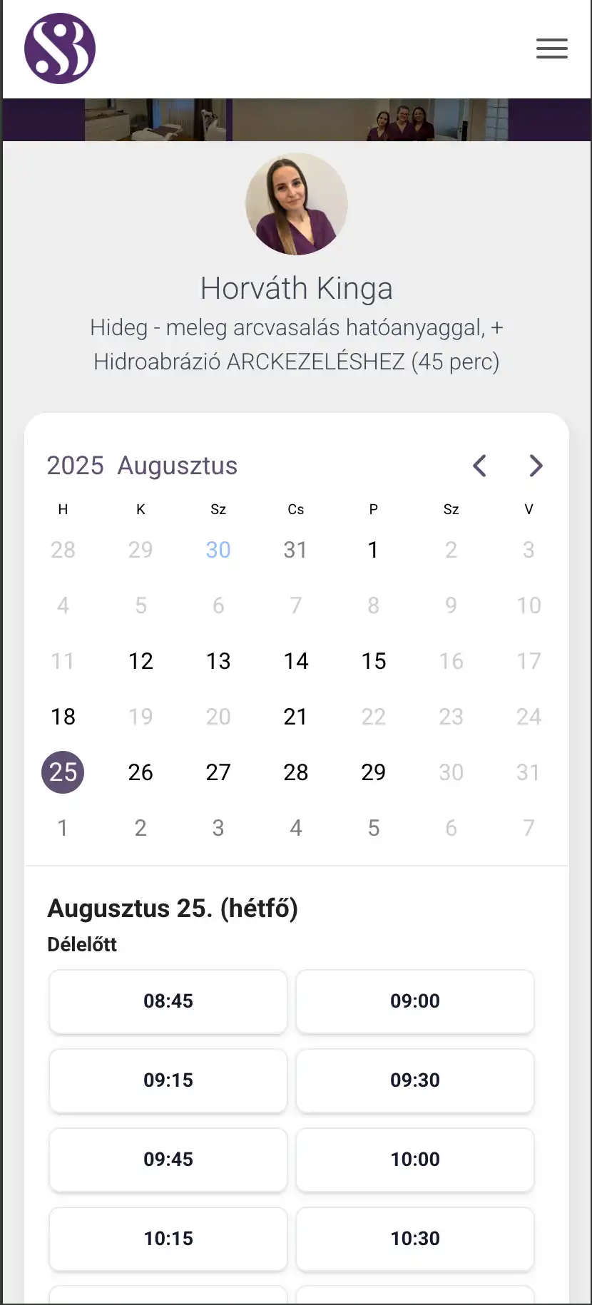 Salonic időpont kiválasztása a naptárban