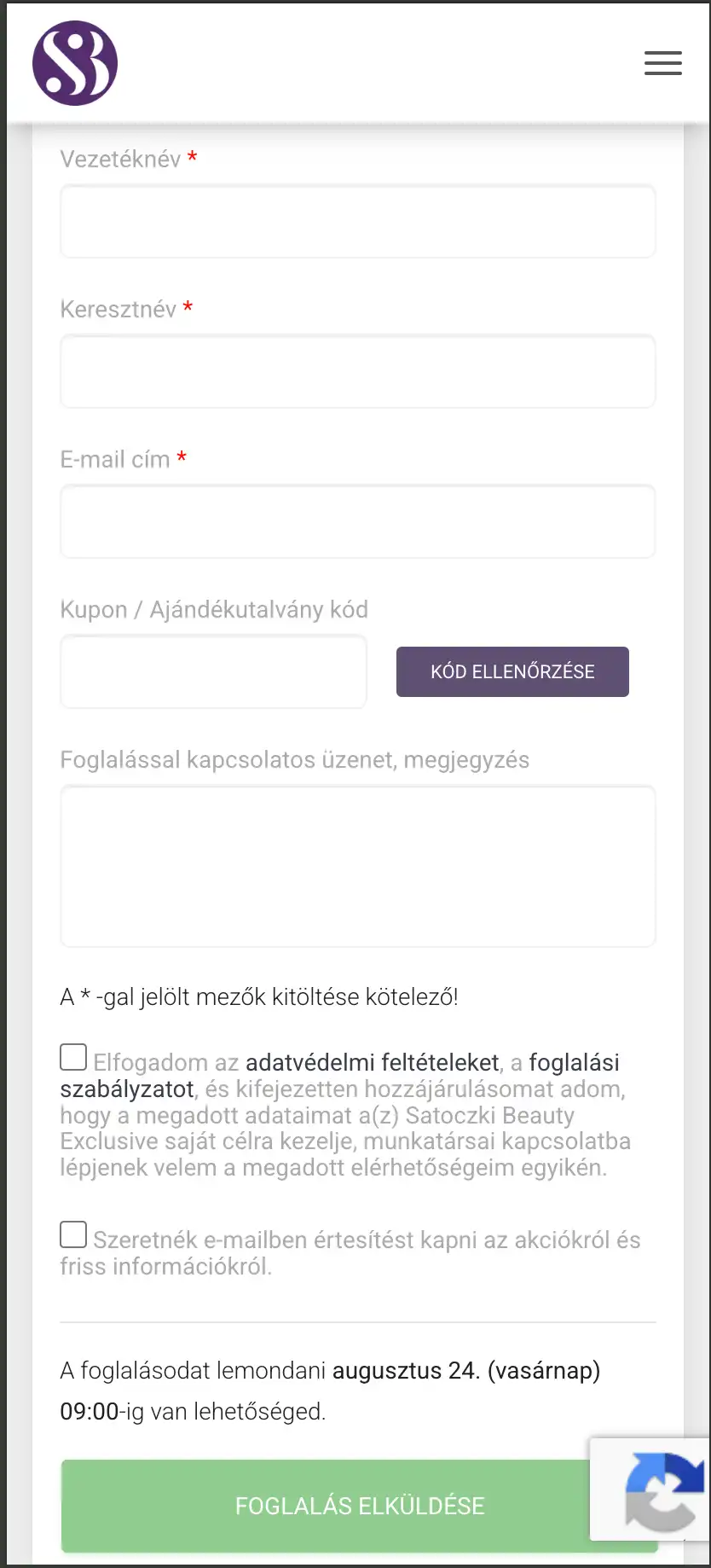 Salonic időpontfoglalás befejezése